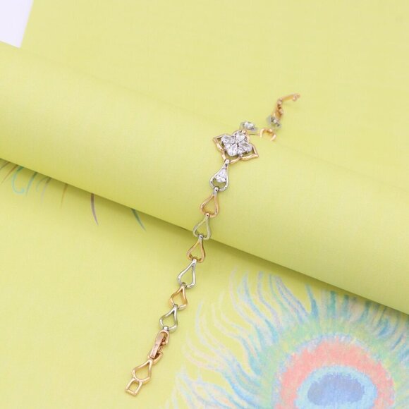 "Elegant Rose Gold & Silver Floral Bracelet with Heart Link Design, XPBL0844 - Picture 5 of 12